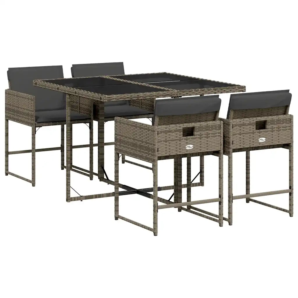 Set da Pranzo da Giardino 5 pz | Set Salotto da Giardino con Cuscini in Polyrattan Grigio