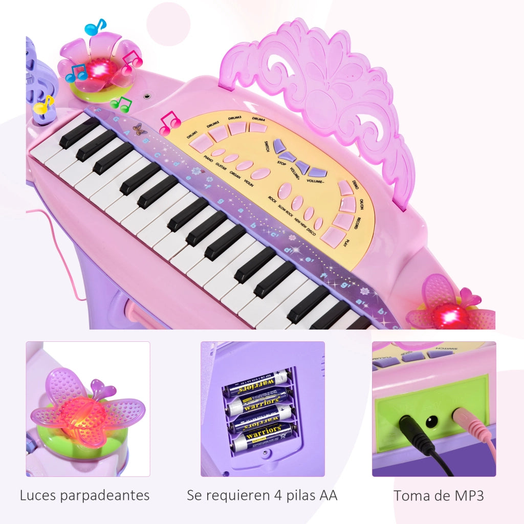 Piano Giocattolo per Bambini con Microfono e Sgabello ¨C Zephmum ¨C Rosa