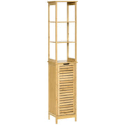 MOBILE BAGNO A 3 RIPIANI E CREDENZA DESIGN A DOGHE 34X30X173CM LEGNO NATURALE