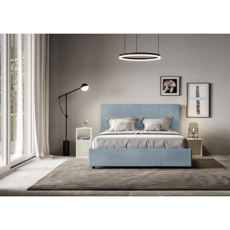 Letto imbottito Matrimoniale 160x190 cm Mika - Con rete,Microfibra,Azzurro