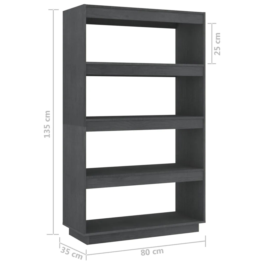 Libreria/Divisorio Grigio 80x35x135 cm Legno Massello di Pino 810891