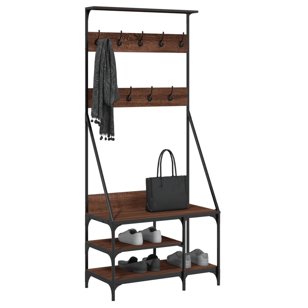 Appendiabiti con Porta Scarpe-Scarpiera con Appendiabiti Rovere Marrone 80x40x184 cm