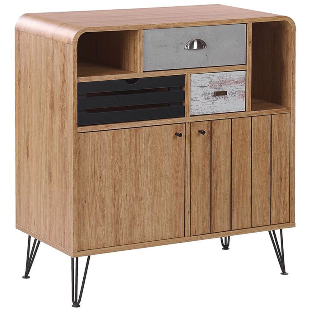 Credenza in legno chiaro 80 x 40 x 87 cm Armadio retrò a 2 ante con 3 cassetti