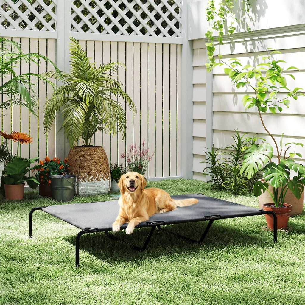 Lettino per Cani da Esterno Rialzato ¨C Xylo ¨C Struttura in Metallo Mesh Lavabile 152x94x23cm Grigio