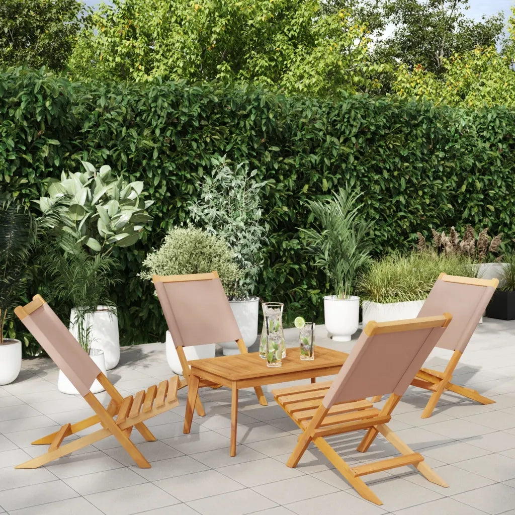 Sedie Giardino Pieghevoli 4 pz | Sedie da Esterno Tortora Tessuto e Legno Massello