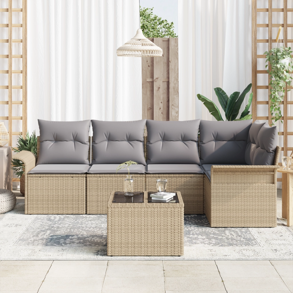 Set da Giardino 6 Pezzi con Cuscini Rattan Sintetico Nero