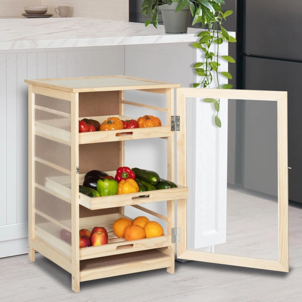 IDMarket - Cassetta per frutta e verdura in legno con 3 cassetti estraibili VEGGE