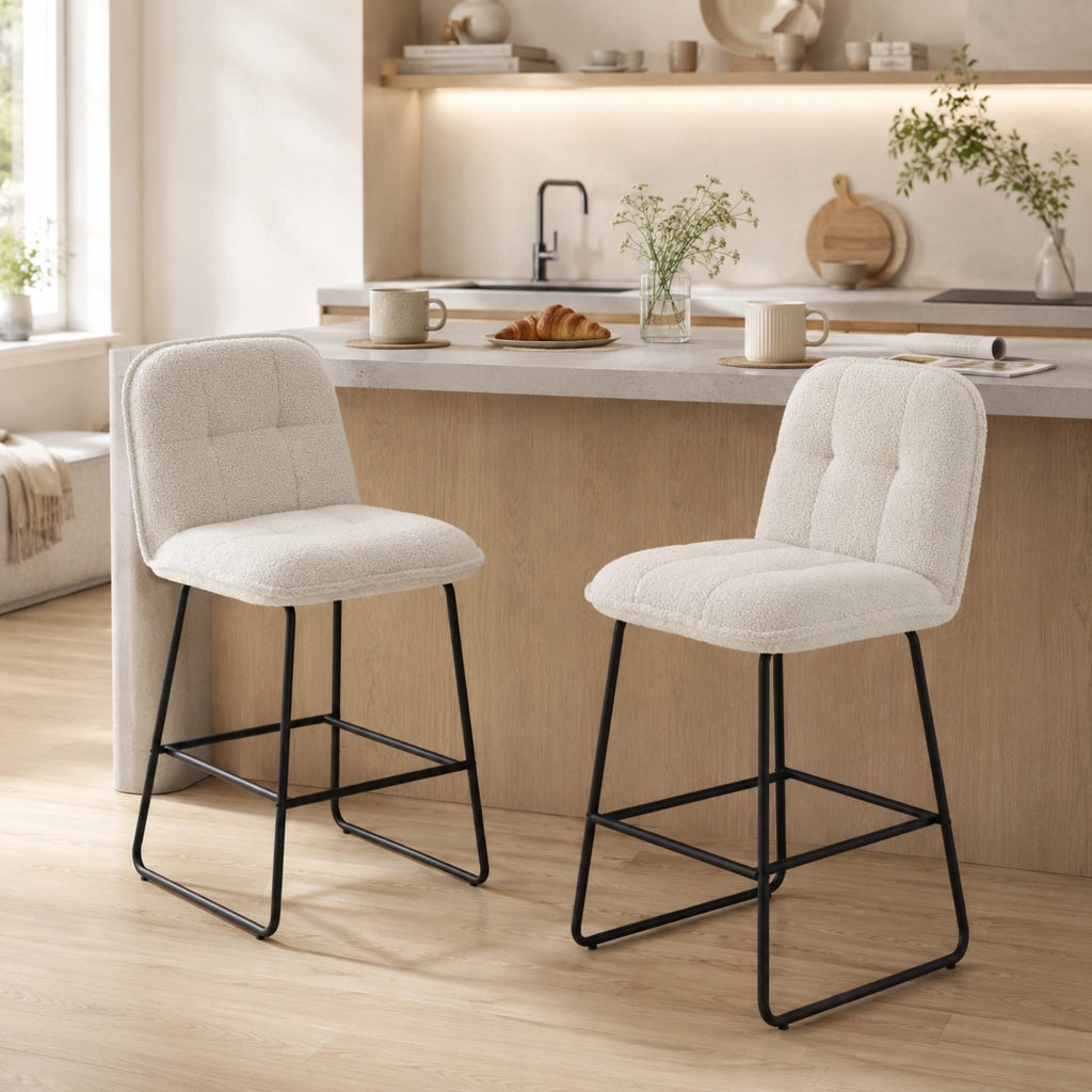 Sgabelli da Bar Imbottiti in Tessuto ¨C Minimal ¨C Colore Crema, Altezza 66 cm