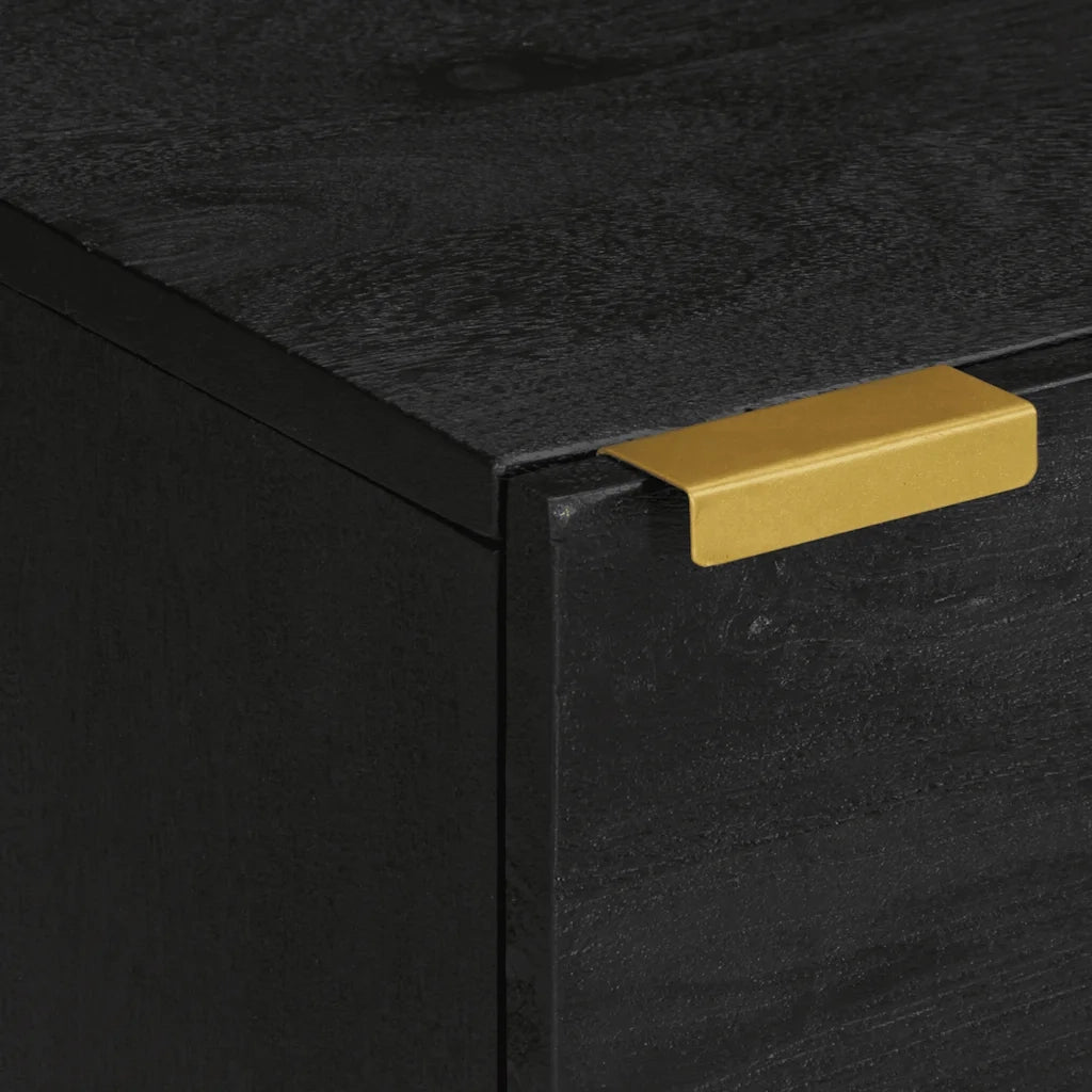 Comodino Nero 40x33x46 cm in Legno Massello di Mango 4017644