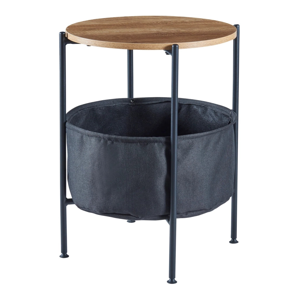 Tavolino con cestino portaoggetti 59 x 47 cm nero / effetto noce / grigio 03_0008654