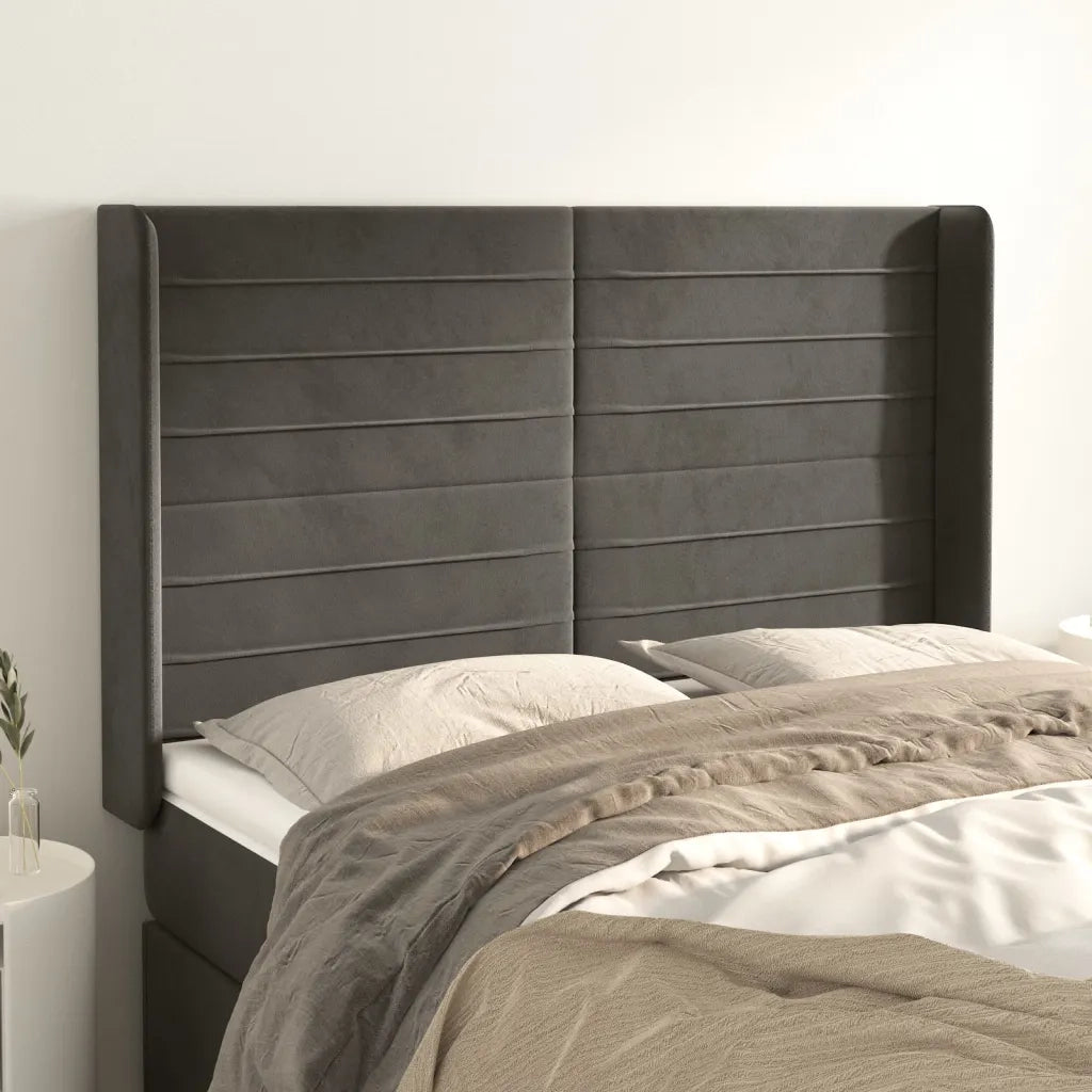 Testiera ad Orecchio-Testata con Orecchie GrigioScuro 147x16x118/128cm in Velluto 686057
