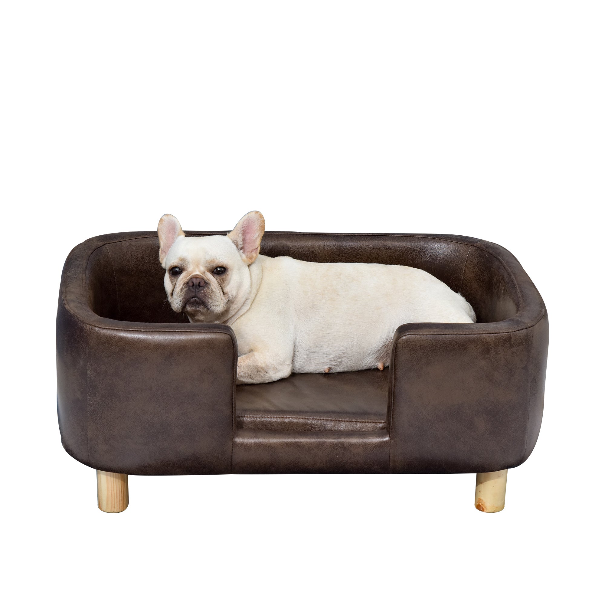 Cuccia Rialzata per Gatti e Cani 74x48,5x31 cm in Similpelle  Marrone Scuro