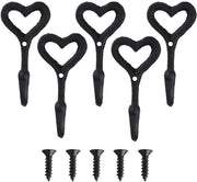 Pentola di 5 pezzi di chiodi a muro, stile antico, vintage, ghisa, chiodi di ferro antichi, chiodo a forma di cuore per abiti, asciugamani, capi di abbigliamento, cappelli con 5 viti, nero