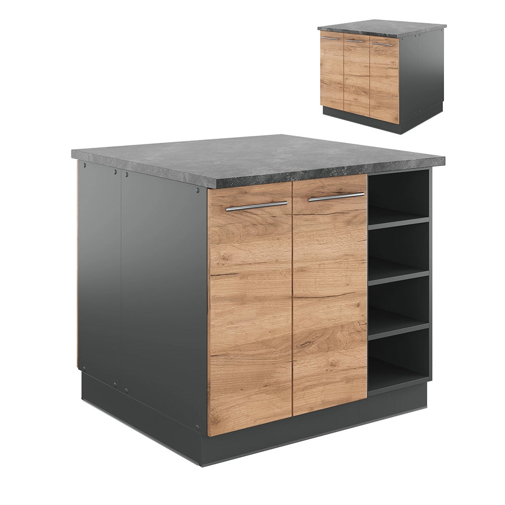 Isola cucina Fame-Line Rovere dorato/Antracite 90 cm senza piano di lavoro Vicco