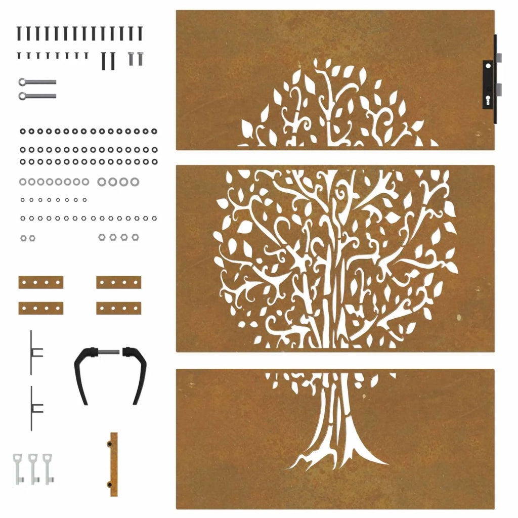 Cancello da giardino 85x150 cm in acciaio Corten con design ad albero 153211