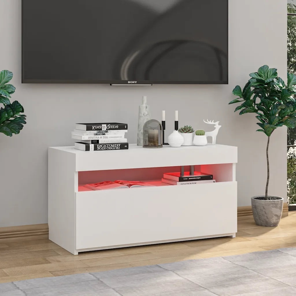 Mobile Porta TV con Luci LED-Credenza TV Bianco 75x35x40 cm