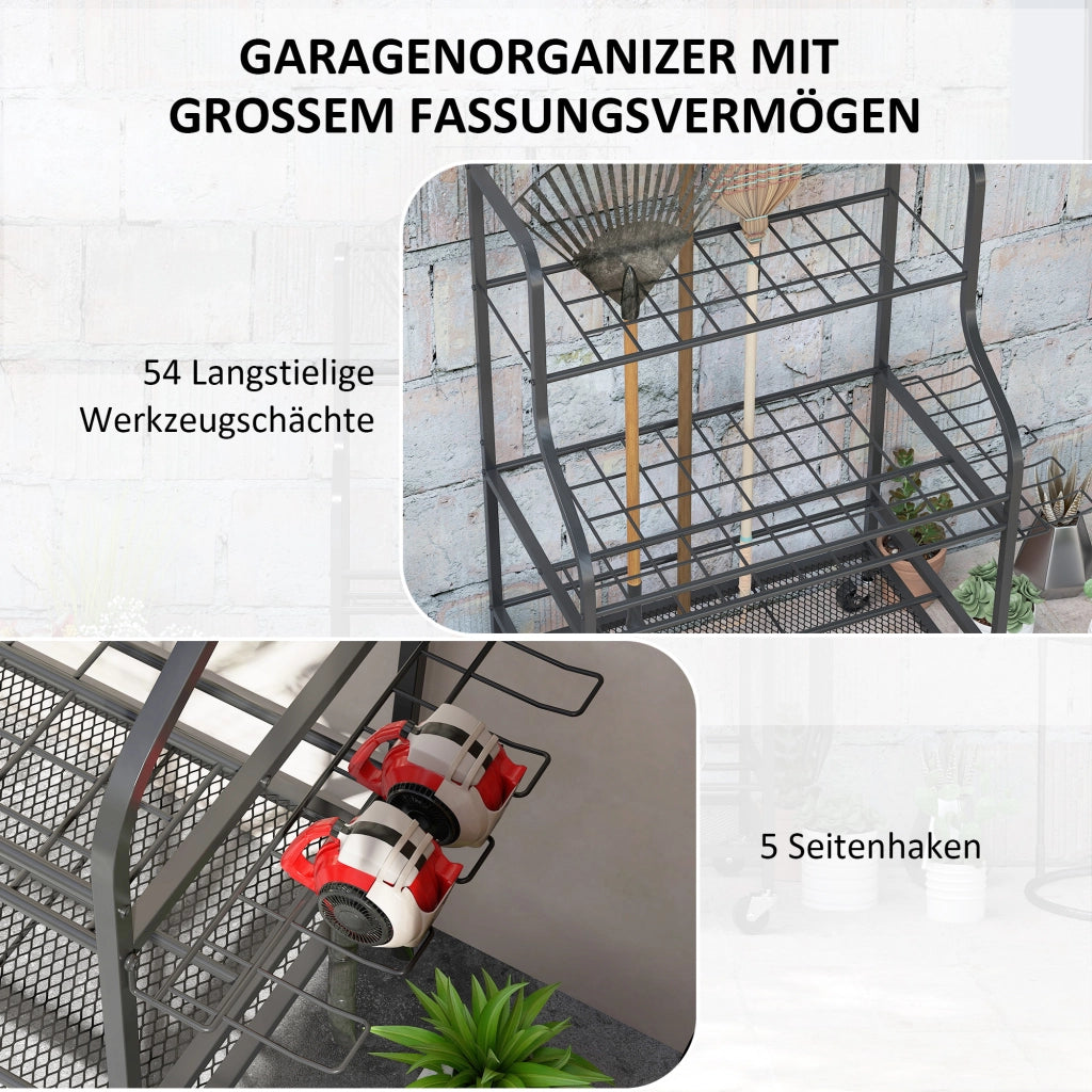 Organizzatore per attrezzi da giardino 3 livelli ¨C zephmum ¨C 77x40x97 cm nero