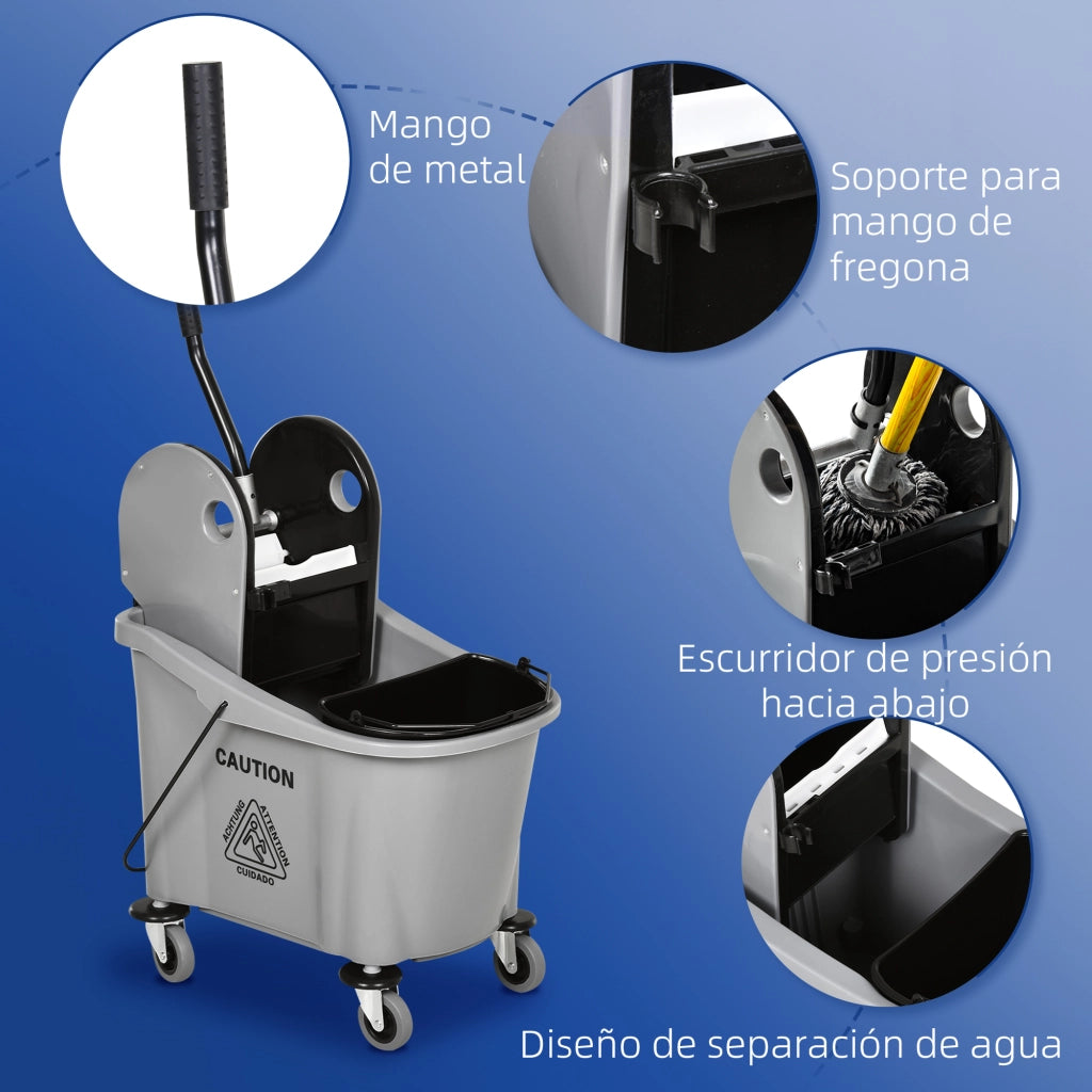 Carrello per Pulizie con Secchi Separati e Sgocciolatoio ¨C Zephmum ¨C Grigio 54x41x91,5cm