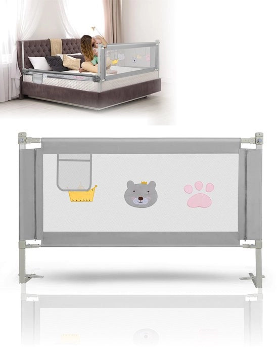 Barriera di sicurezza per lettini - Lunghezza 150CM - Regolabile - con rete di protezione - Barriera di sicurezza per lettini - Barriera di sicurezza per lettini - Protezione contro la caduta per bambini - Protezione contro la caduta per bambini - Grigio