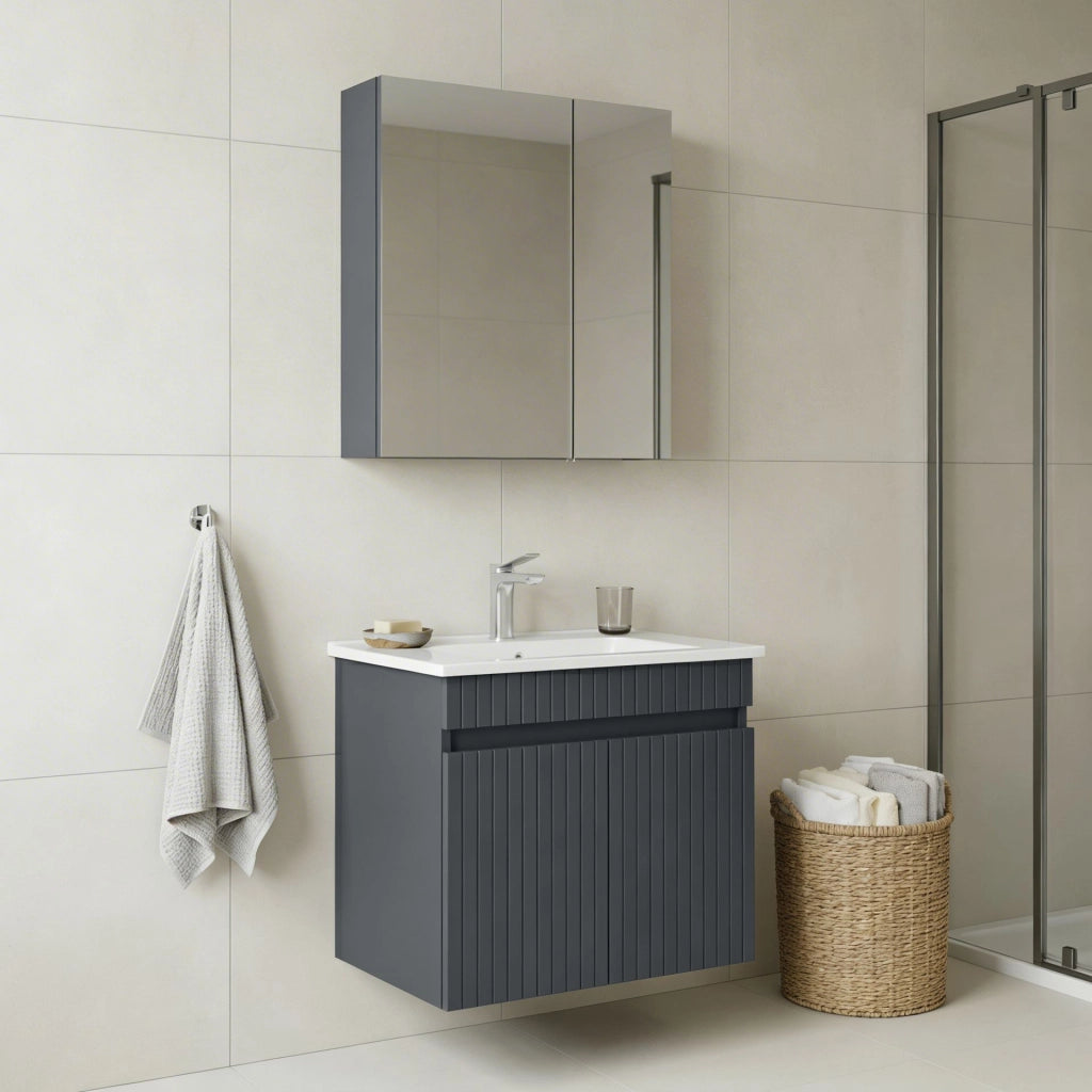 Set mobile lavabo con specchio (2 pezzi) "Tivoli 65" - 65 x 45 x 57 cm - Antracite opaco
