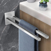 Sostegno asciugamano senza foratura, in acciaio inossidabile liscio, sostegno asciugamano bagno, adesivo per asciugamano bagno, 39 cm per bagno e cucina (due bracci)