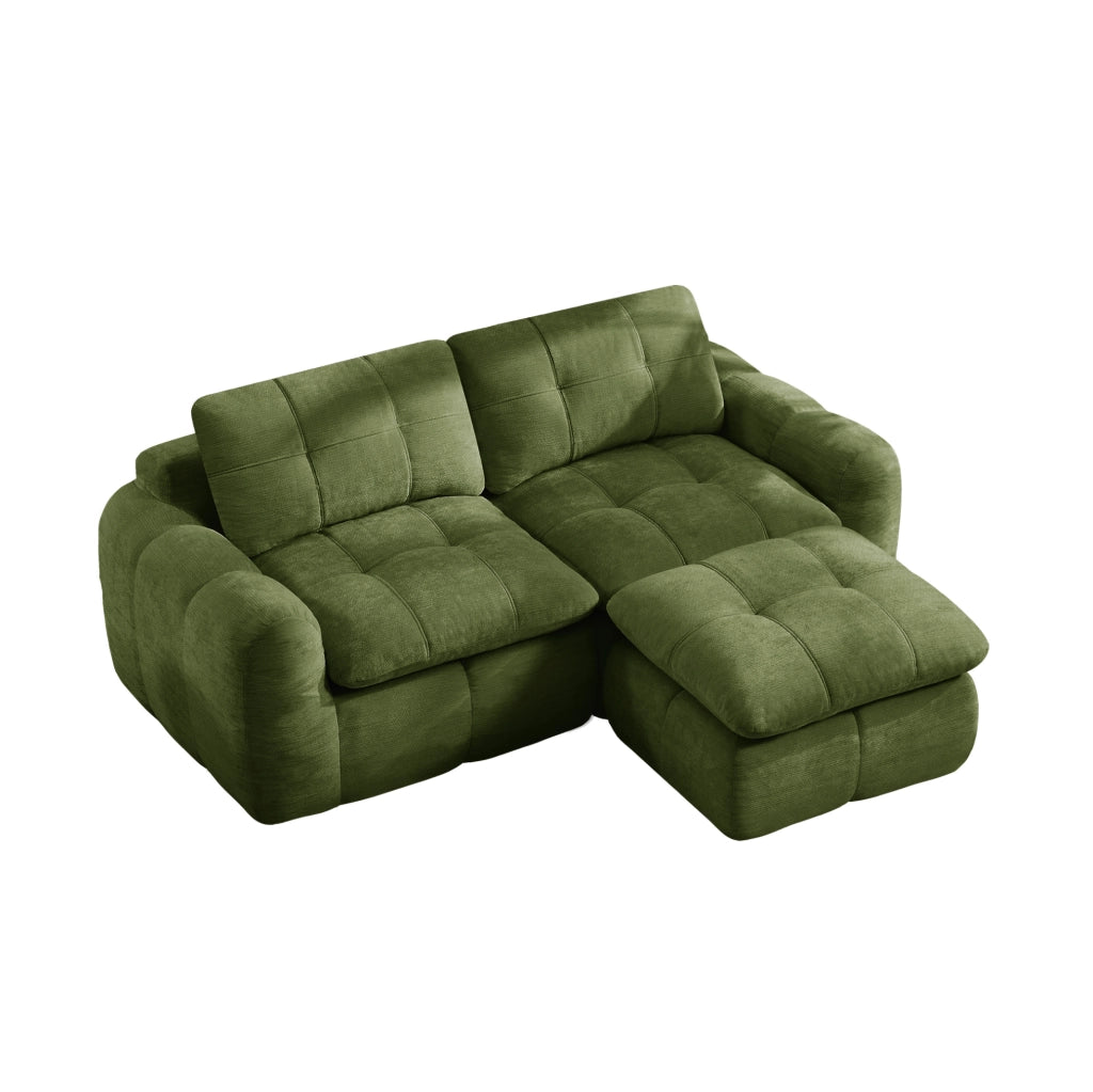 Divano modulare angolare 2 posti con pouf 194x160x68 cm in chenille verde