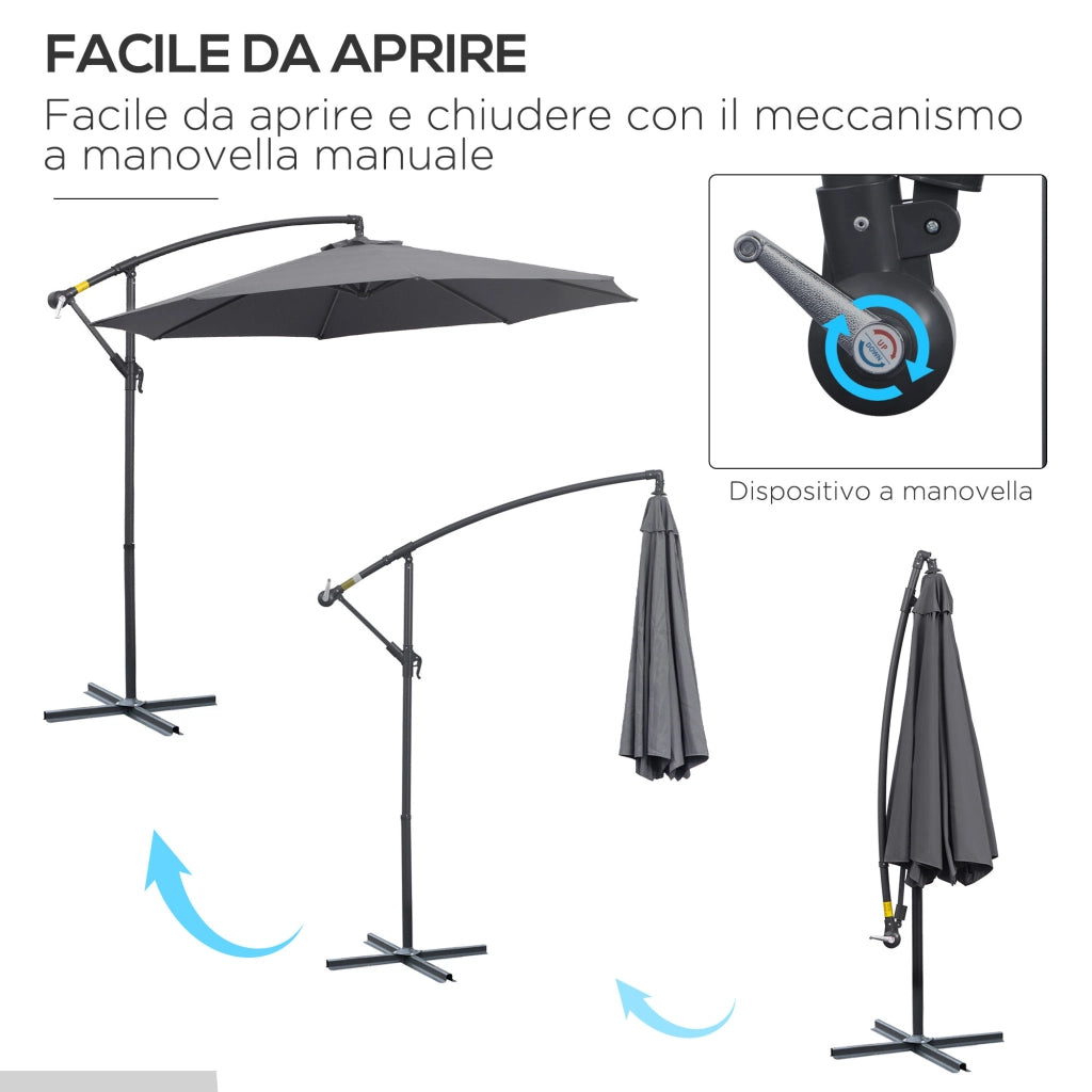 Ombrellone da Giardino Inclinabile 3x2.5 m ¨C zephmum ¨C Grigio Acciaio Poliestere