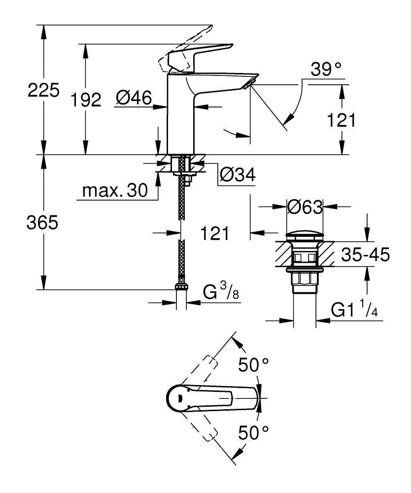 Grohe 235752432 Start Miscelatore Lavabo Monocomando Bocca Alta Taglia M cartuccia ceramica 1 foro colore Nero Opaco
