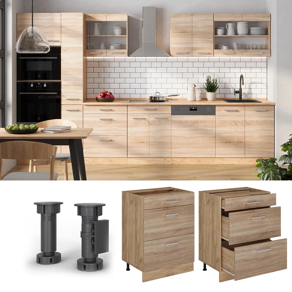Vicco Mobiletto base per cucina Sonoma 60 cm con cassetti, senza piano di lavoro