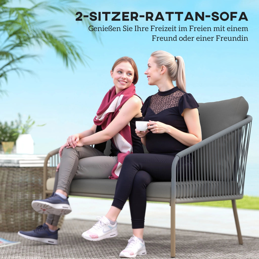 Divanooo da giardino in rattan a 2 posti: cuscini inclusi; per balcone/terrazza; 112x72x76 cm; grigio