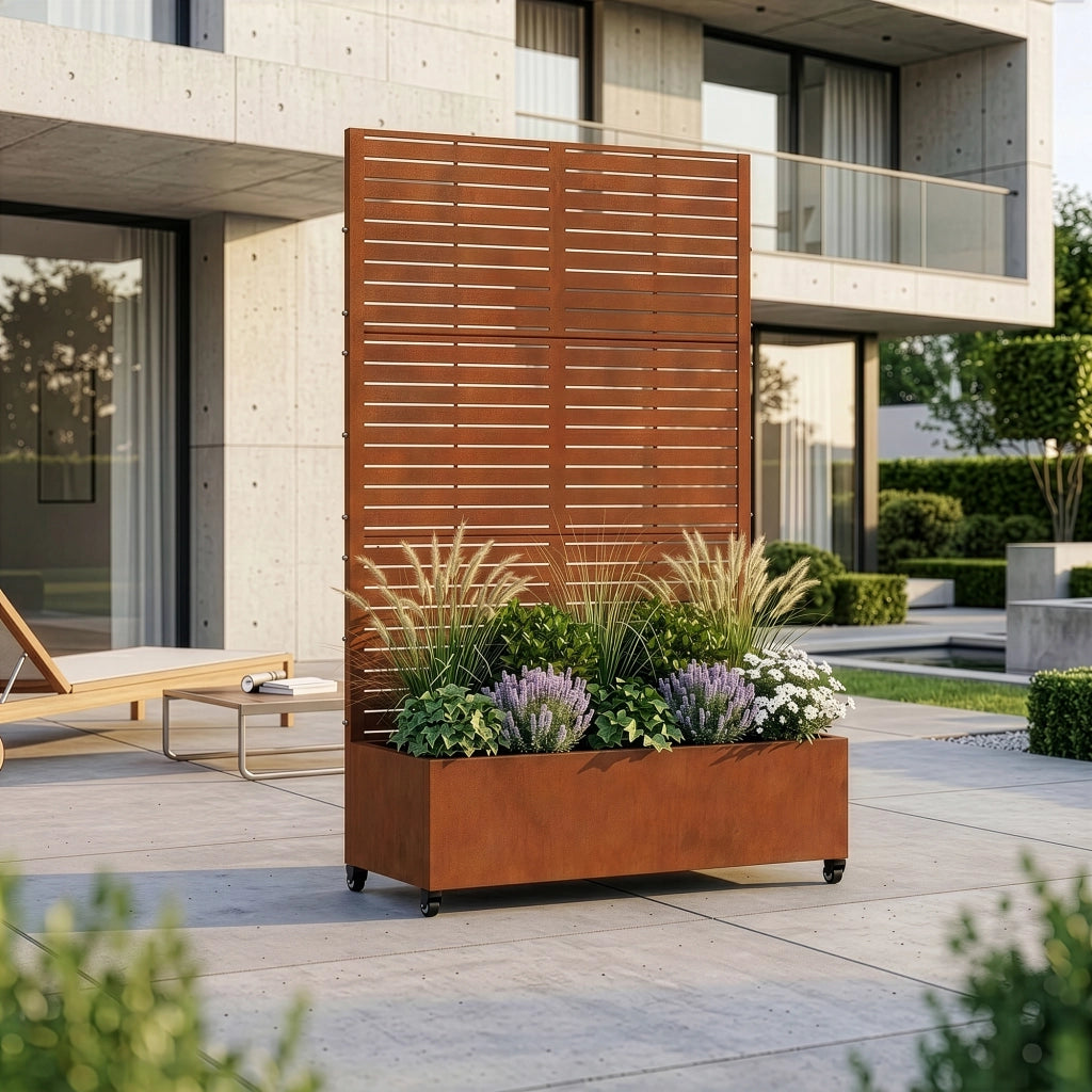 Fioriera con Spalliera Nodepp in Acciaio Corten 190 x 120 x 38 cm - Marrone Ossidato casa.pro