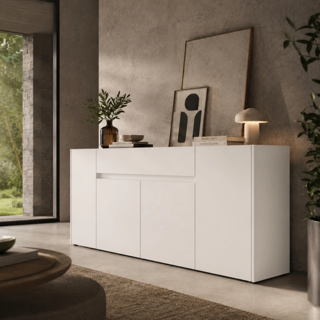 Madia Elegante Con 4 Ante E 1 Cassetto In Melaminico Mobile Contenitore Moderno Per Sala Da Pranzo E Soggiorno 170 X 85 X 40 Cm Bianco