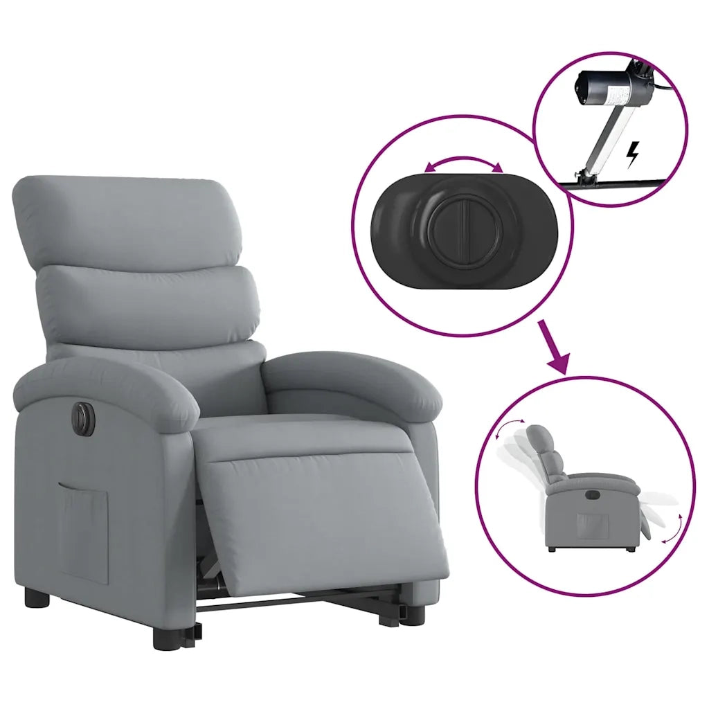 Poltrona | Sedia Relax Reclinante Alzapersona Elettrica Grigio Chiaro Tessuto