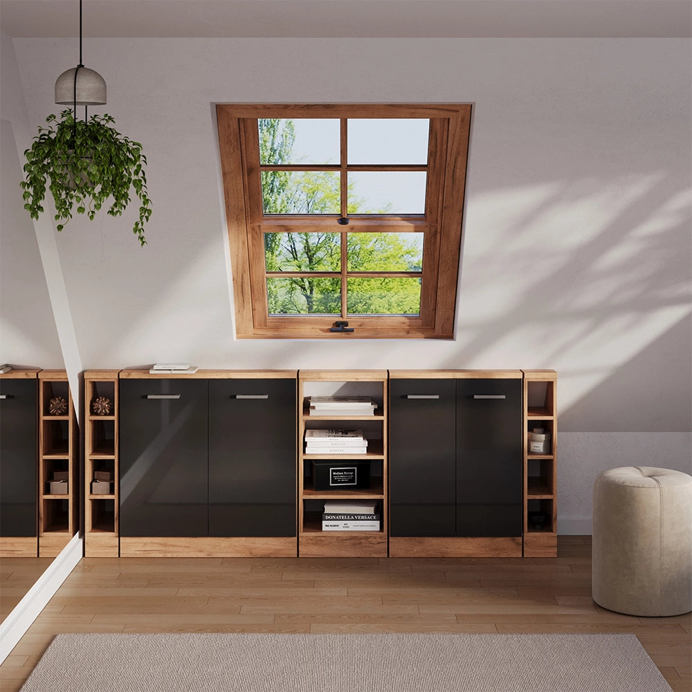 Set di mobili sottotetto Rion Antracite lucido/Rovere dorato Set di 5 Vicco