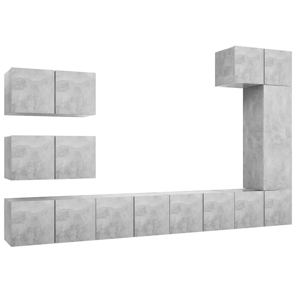 Set di Mobili Porta TV 8 pz Grigio Cemento in Legno Multistrato 3079136