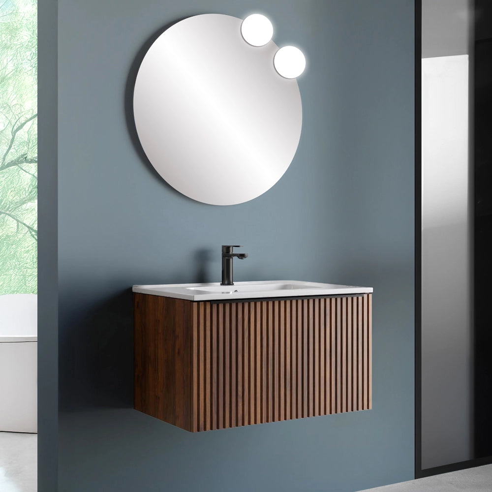 Mobile bagno sospeso 70 cm Noce Maya cannettato con cassetto lavabo Nara