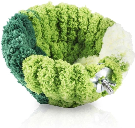 Nido per Uccelli morbido a forma di Corallo - Adatto per Piccoli Animali di Compagnia - 14x7 cm - Verde/Bianco - Materiale di Alta Qualità