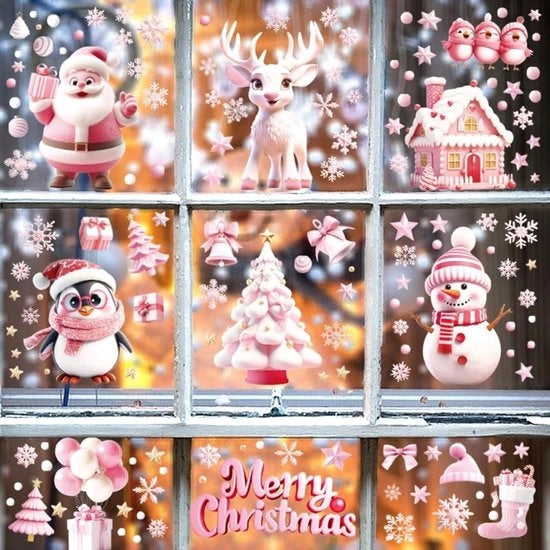 Decorazioni per finestre PVC riutilizzabili - 3D fiocchi di neve - Babbo Natale/ogni - decorazione per finestre - adatta per vetro lucido