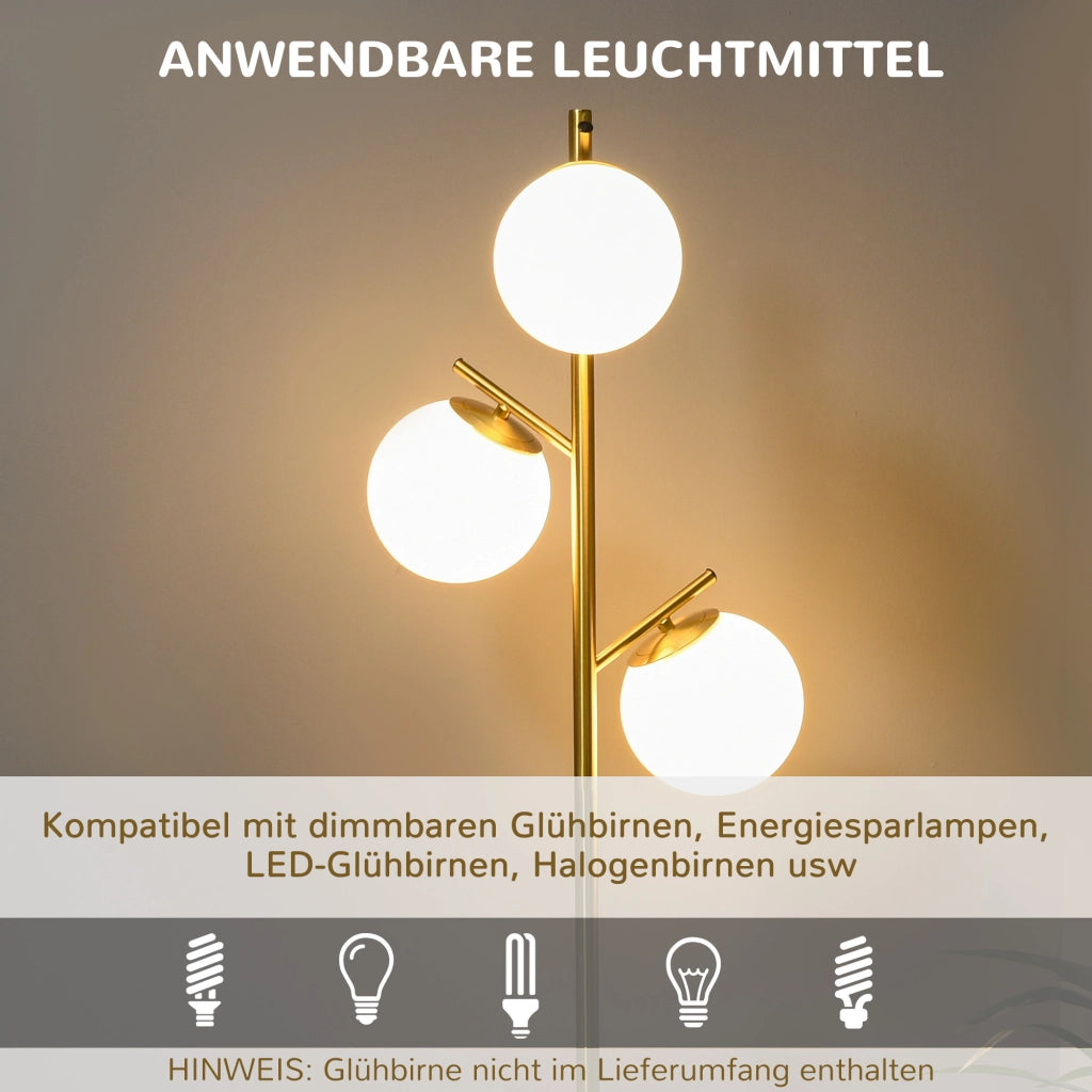 Lampada da terra retro con 3 paralumi in vetro dorato ¨C zephmum ¨C vetro, oro
