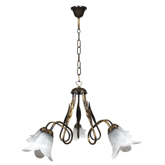 Lampadario 5xE14 Montatura Marrone Oro Vetro Spugnato Bianco E-Energy Amelia