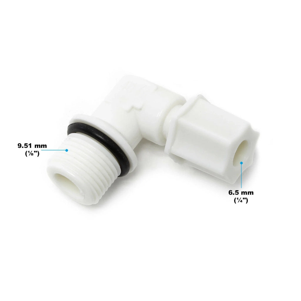 Raccordo Jaco 90° per tubo da 6,5 ​​mm (1/4") filettatura maschio da 9,51 mm osmosi 16_0001776