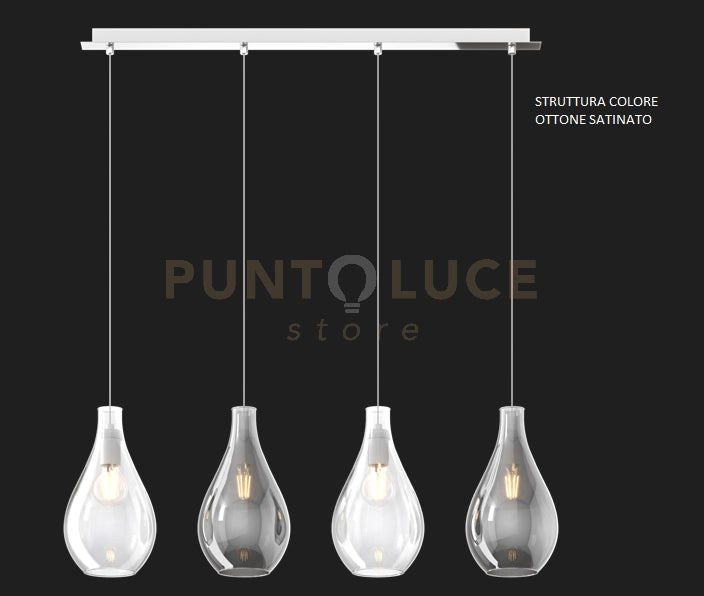 SOSP. OTTONE SAT. 4 LUCI RETTANGOLARE VETRI PICCOLI (2 TRASPARENTE+2 FUME') 1193OS-S4 RP-TF