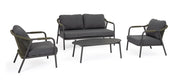 Set 4 Pezzi Salotto da Giardino con Divano 2 Poltrone e Tavolino in Alluminio Corda Poliestere e Pietra Sinterizzata