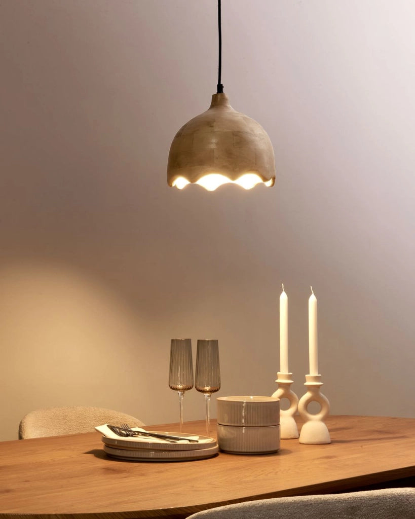 Lampada a sospensione Luce marrone in legno di mango con paralume rotondo Lampada da soffitto a sospensione