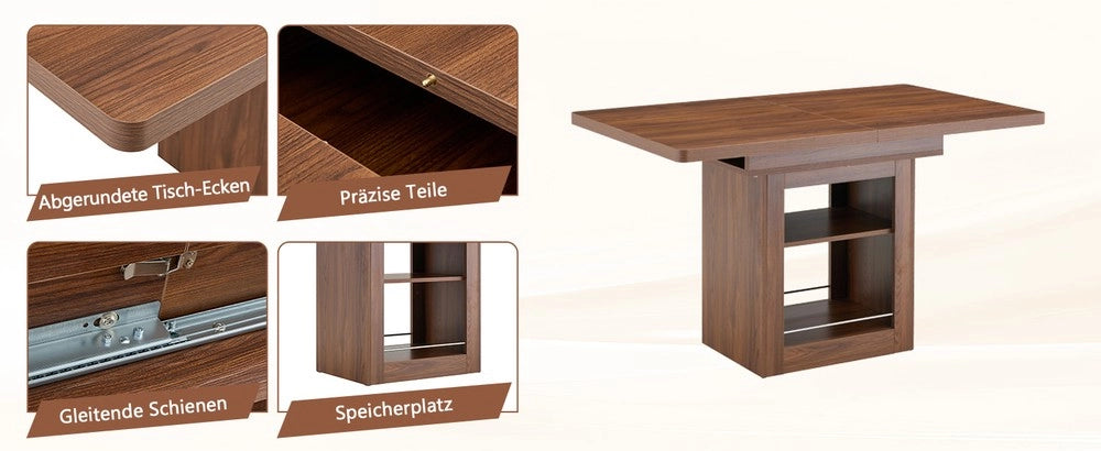 Tavolo da Pranzo Allungabile in Legno Noce con Ripiano ¨C MINIMAL ¨C per 4-8 Persone, Salvaspazio
