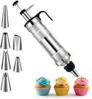 Set di 7 set di pennelli decorativi per dessert - Pennello decorativo - con set di punte di pennello da 6 punte - punta di pennello in acciaio inossidabile - per riempire biscotti e cupcake - set di decorazione per dessert
