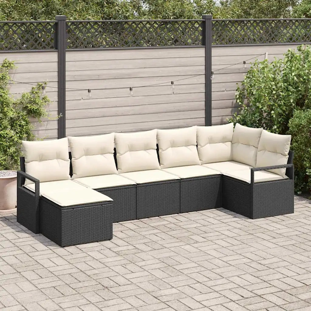 Set di divani con cuscino 7 pcs Nero polyrattan 3346467