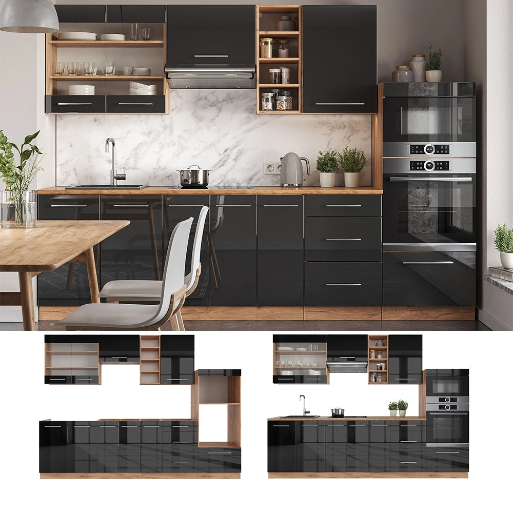 Cucina componibile Fame-Line Antracite lucido/Rovere dorato 280 cm, PL Marmo Vicco