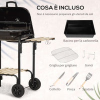 Barbecue a Carbone con Coperchio con Ripiani e Utensili da Cucina Nero