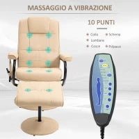 Poltrona Relax con Pouf Poggiapiedi Reclinabile a 145° con 10 Punti Massaggio e Telecomando in Finta Pelle, Crema